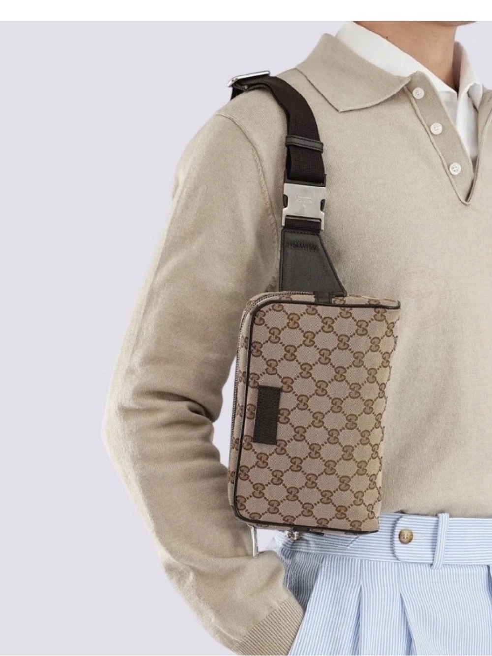 Gucci Beige Monogram Canvas Belt Bag with Brown Trim - Picture 4 of 13